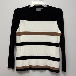 42. Gia Curves Black,White, Brown Striped Rib Knit Sweater